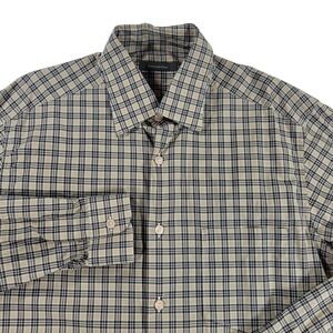 Ermengildo Zegna Button Shirt Mens Size L Brown Check Cotton Casual Long Sleeve